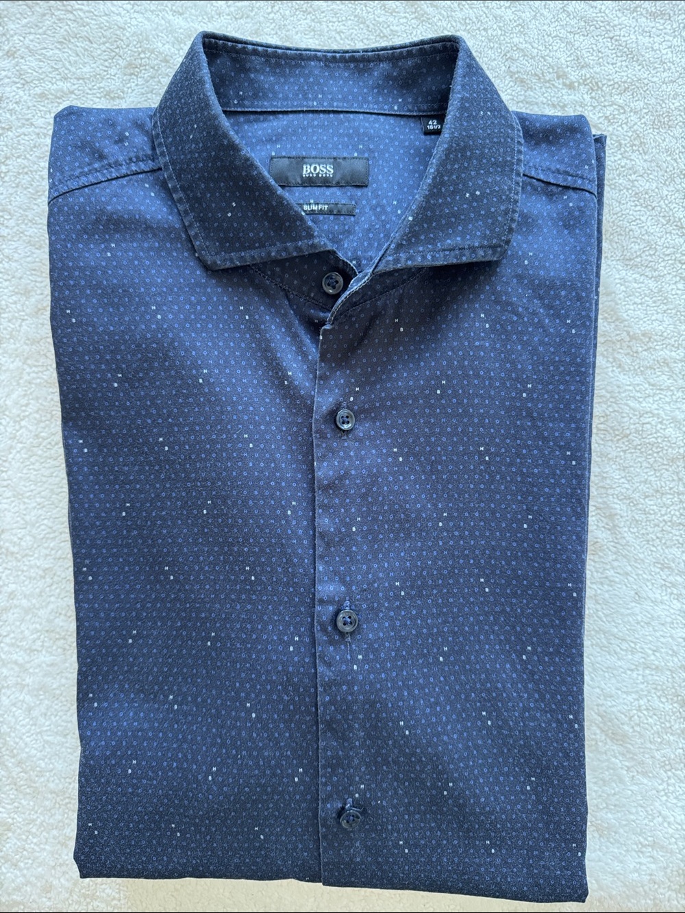 Hugo Boss Navy HB- pattern Long-Sleeve Shirt